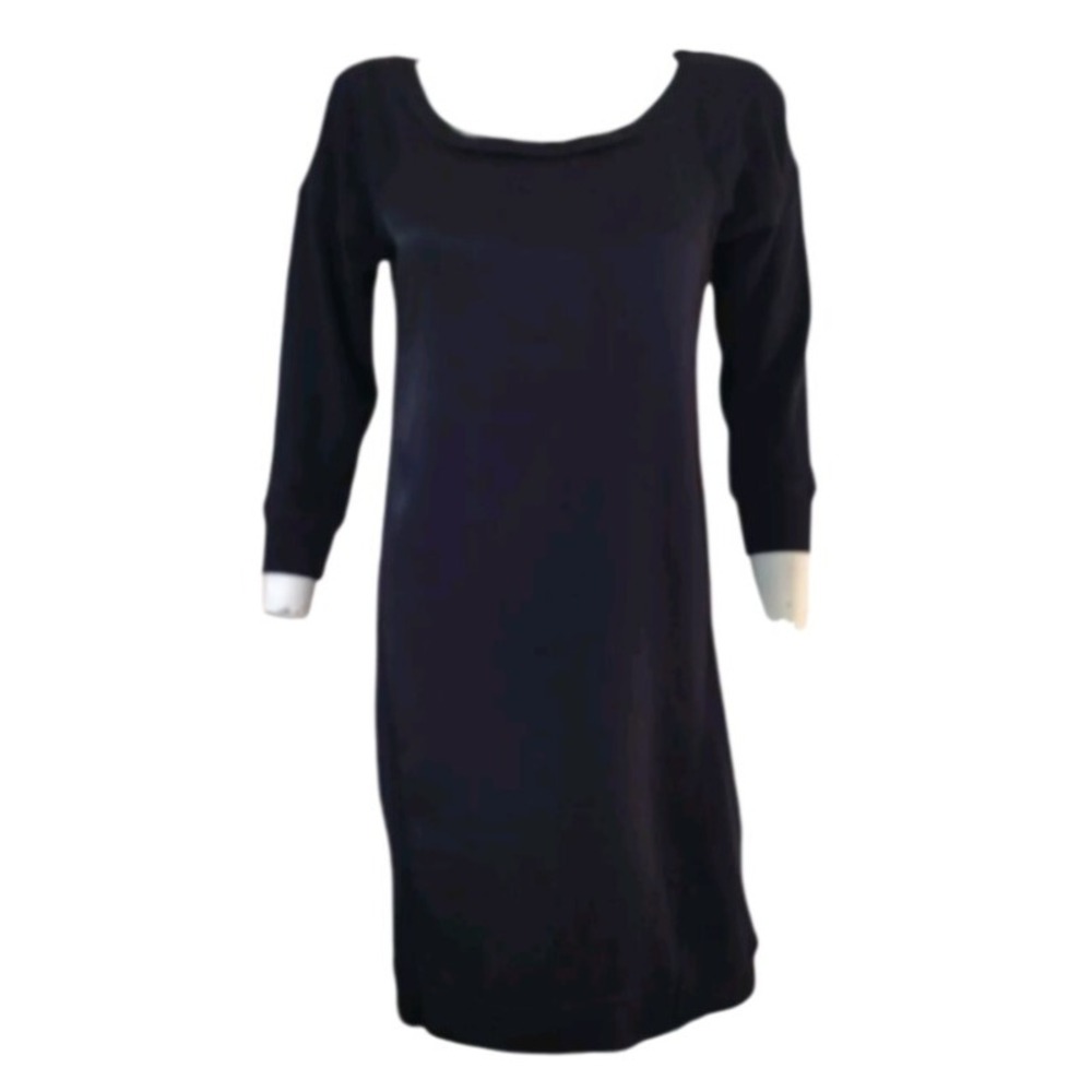 Lacoste Dress Women Size m Navy Silky Front Pullover Scoop Neck 3/4 Sleeves